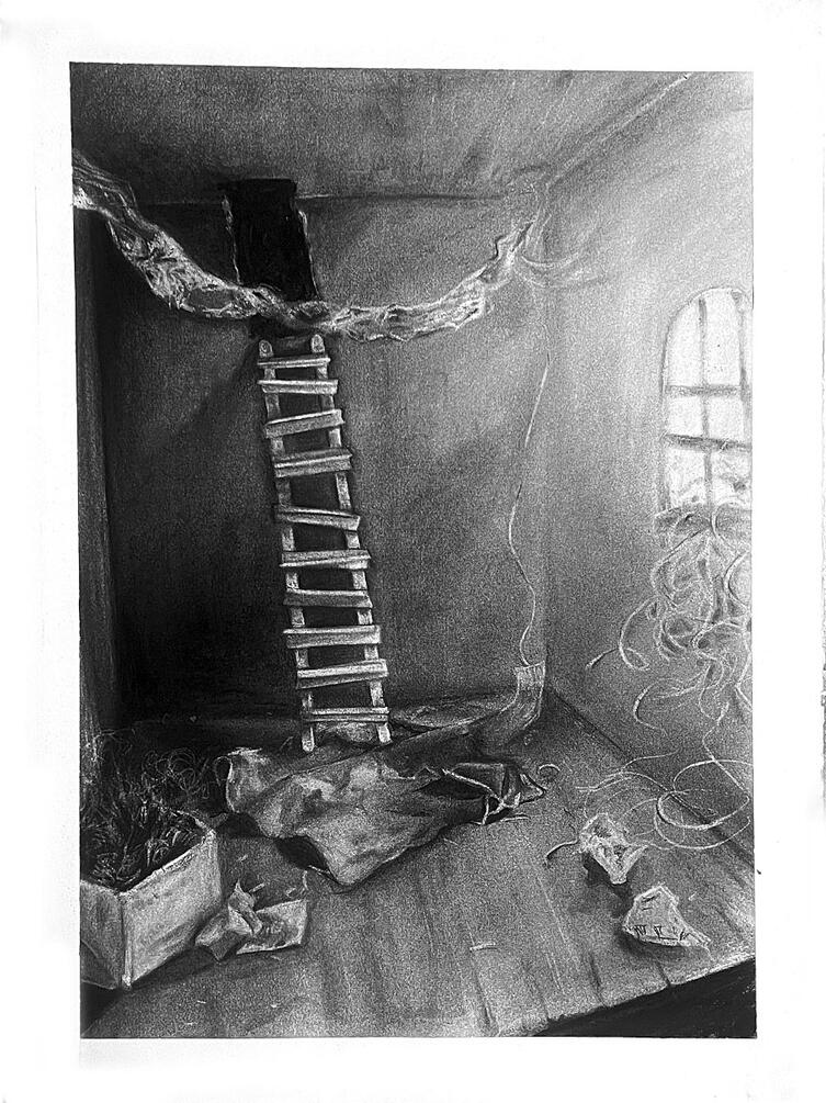 "untitled" (january 2025) 》charcoal on 22x30 rives bfk white paper | $145