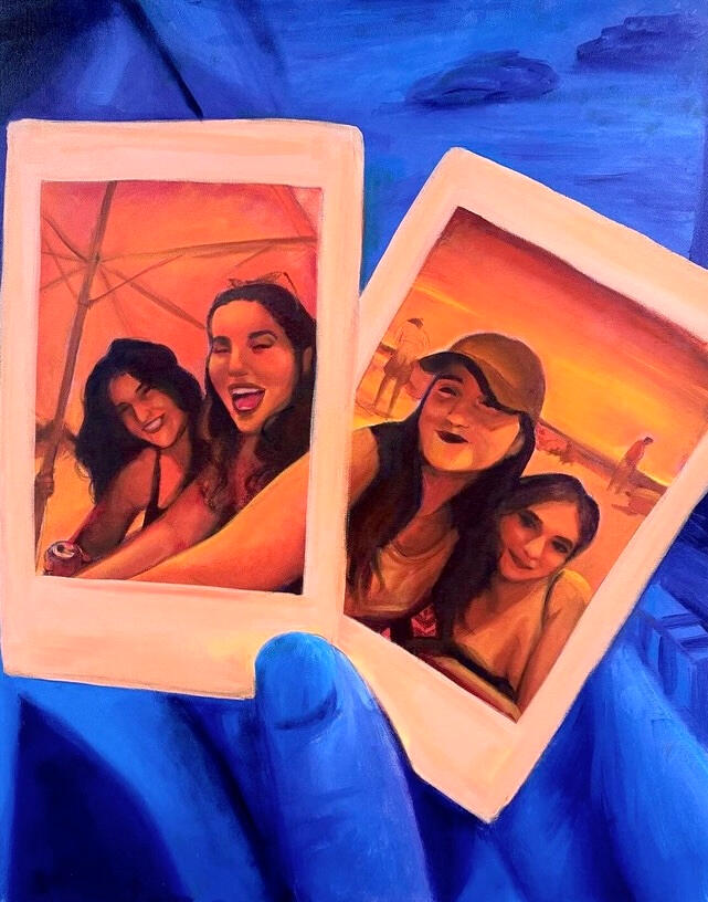 "out fishin'" (february 2024) 》acrylic & oil paint on 24x30 canvas | $160