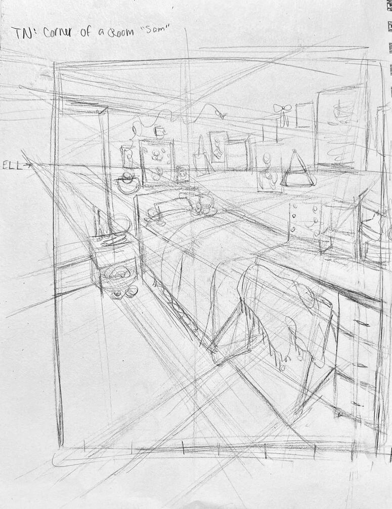 "corner of a room study" (october 2024) 》graphite on 9x12 drawing paper | $35