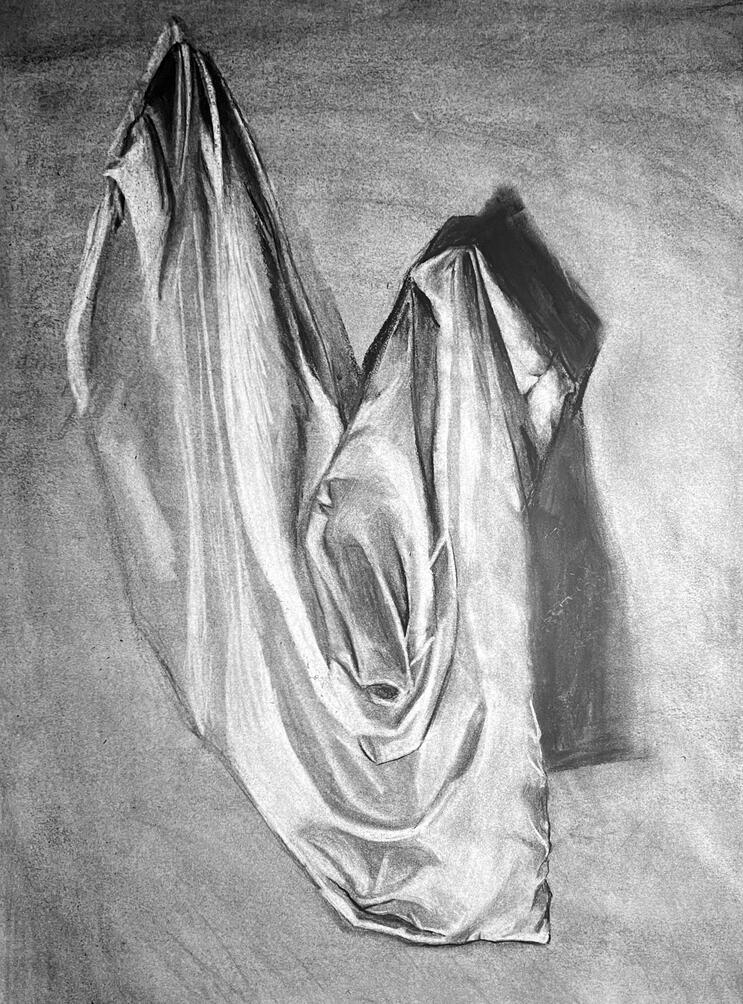 "drapery" (october 2024) 》charcoal on 18x24 drawing paper | $90