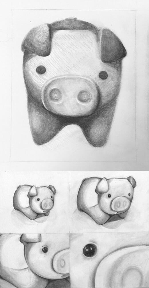 "pig studies" (september 2023) 》graphite on 9x12 drawing paper | $15